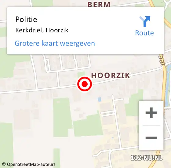 Locatie op kaart van de 112 melding: Politie Kerkdriel, Hoorzik op 28 maart 2016 06:24