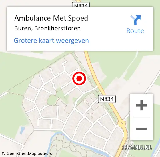 Locatie op kaart van de 112 melding: Ambulance Met Spoed Naar Buren, Bronkhorsttoren op 28 maart 2016 08:22