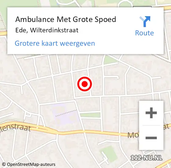 Locatie op kaart van de 112 melding: Ambulance Met Grote Spoed Naar Ede, Wilterdinkstraat op 28 maart 2016 09:01