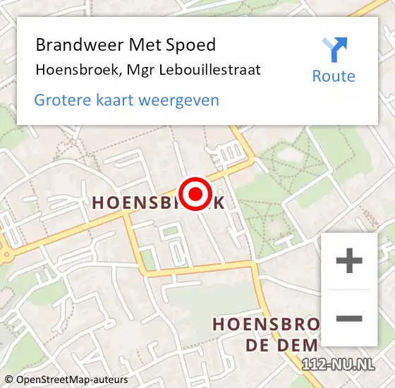 Locatie op kaart van de 112 melding: Brandweer Met Spoed Naar Hoensbroek, Mgr Lebouillestraat op 28 maart 2016 10:55