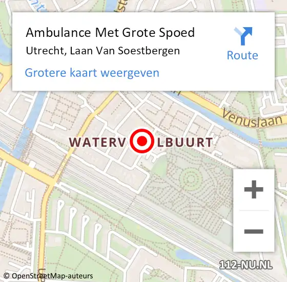 Locatie op kaart van de 112 melding: Ambulance Met Grote Spoed Naar Utrecht, Laan van Soestbergen op 28 maart 2016 10:58