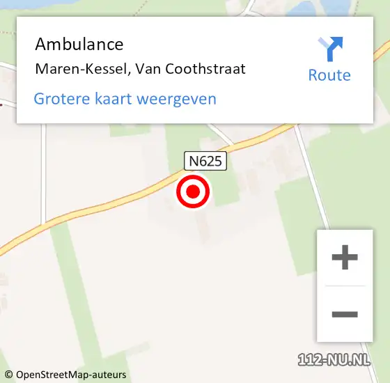 Locatie op kaart van de 112 melding: Ambulance Maren-Kessel, Van Coothstraat op 28 maart 2016 11:29