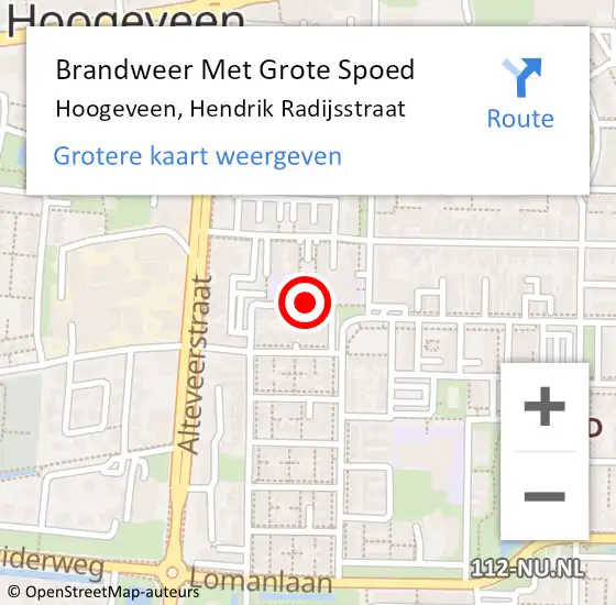 Locatie op kaart van de 112 melding: Brandweer Met Grote Spoed Naar Hoogeveen, Hendrik Radijsstraat op 28 maart 2016 12:11