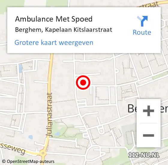 Locatie op kaart van de 112 melding: Ambulance Met Spoed Naar Berghem, Kapelaan Kitslaarstraat op 28 maart 2016 13:09