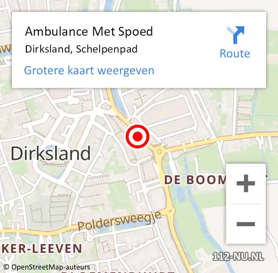 Locatie op kaart van de 112 melding: Ambulance Met Spoed Naar Dirksland, Schelpenpad op 28 maart 2016 13:31