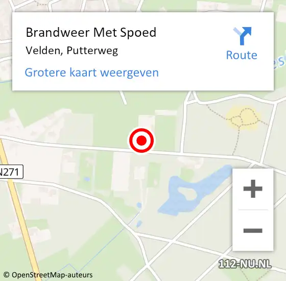 Locatie op kaart van de 112 melding: Brandweer Met Spoed Naar Velden, Putterweg op 28 maart 2016 13:50