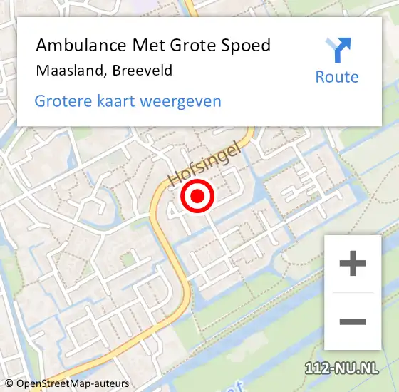 Locatie op kaart van de 112 melding: Ambulance Met Grote Spoed Naar Maasland, Breeveld op 28 maart 2016 14:09