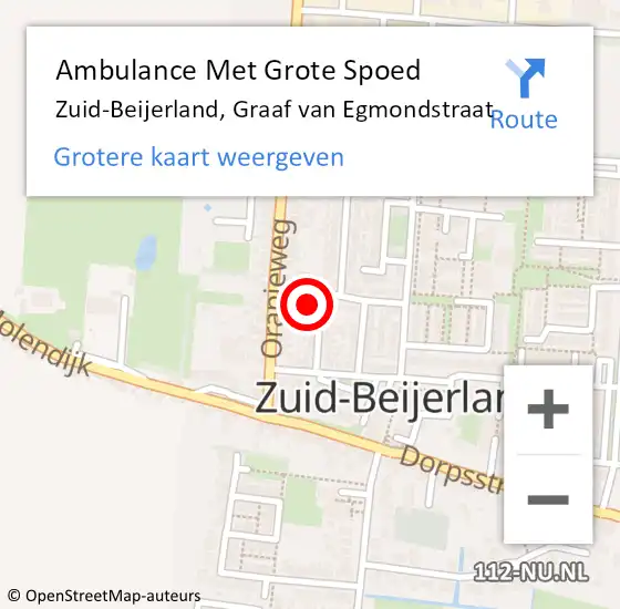 Locatie op kaart van de 112 melding: Ambulance Met Grote Spoed Naar Zuid-Beijerland, Graaf van Egmondstraat op 28 maart 2016 14:22