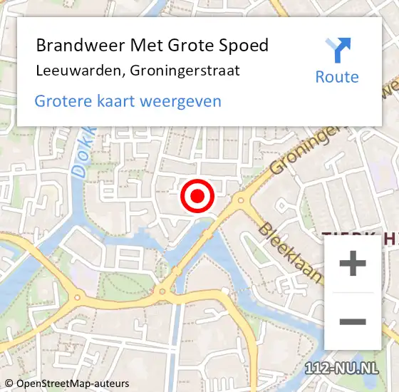 Locatie op kaart van de 112 melding: Brandweer Met Grote Spoed Naar Leeuwarden, Groningerstraat op 28 maart 2016 14:27