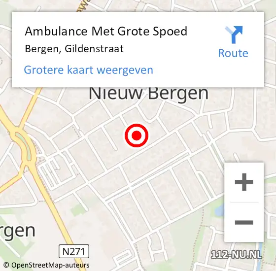 Locatie op kaart van de 112 melding: Ambulance Met Grote Spoed Naar Bergen, Gildenstraat op 28 maart 2016 15:49