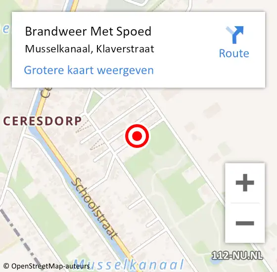 Locatie op kaart van de 112 melding: Brandweer Met Spoed Naar Musselkanaal, Klaverstraat op 28 maart 2016 20:11