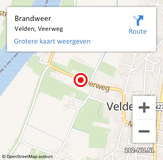 Locatie op kaart van de 112 melding: Brandweer Velden, Veerweg op 28 maart 2016 20:32