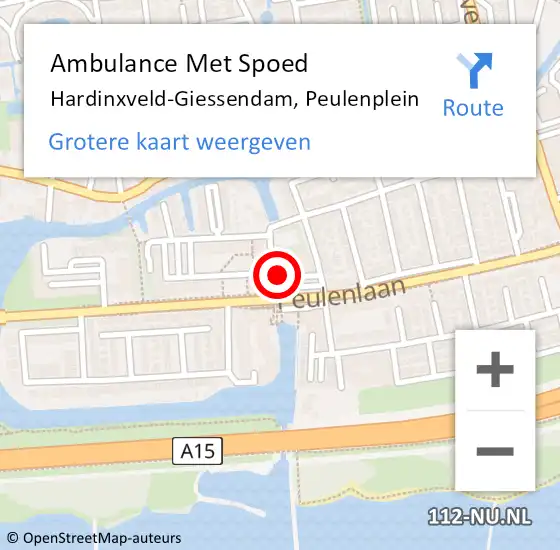 Locatie op kaart van de 112 melding: Ambulance Met Spoed Naar Hardinxveld-Giessendam, Peulenplein op 28 maart 2016 21:17