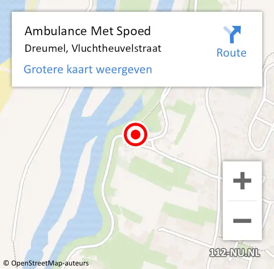 Locatie op kaart van de 112 melding: Ambulance Met Spoed Naar Dreumel, Vluchtheuvelstraat op 29 maart 2016 02:55