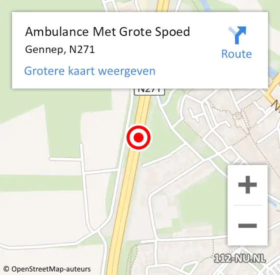 Locatie op kaart van de 112 melding: Ambulance Met Grote Spoed Naar Gennep, N271 op 29 maart 2016 06:45