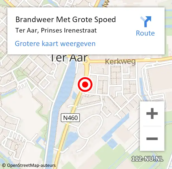 Locatie op kaart van de 112 melding: Brandweer Met Grote Spoed Naar Ter Aar, Prinses Irenestraat op 29 maart 2016 08:31