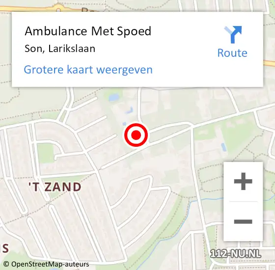 Locatie op kaart van de 112 melding: Ambulance Met Spoed Naar Son, Larikslaan op 29 maart 2016 08:52