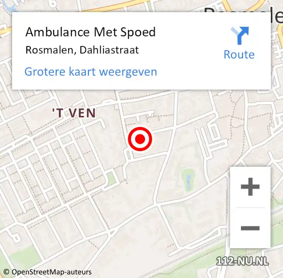 Locatie op kaart van de 112 melding: Ambulance Met Spoed Naar Rosmalen, Dahliastraat op 29 maart 2016 09:06