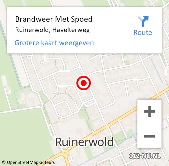 Locatie op kaart van de 112 melding: Brandweer Met Spoed Naar Ruinerwold, Havelterweg op 29 maart 2016 13:43