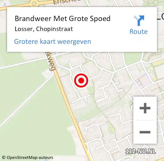 Locatie op kaart van de 112 melding: Brandweer Met Grote Spoed Naar Losser, Chopinstraat op 29 maart 2016 13:43