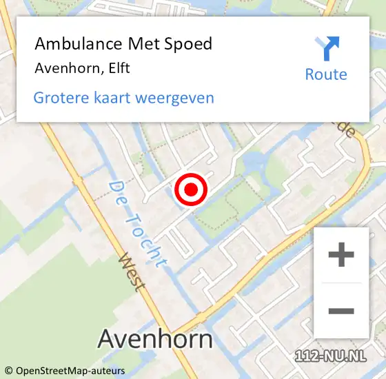 Locatie op kaart van de 112 melding: Ambulance Met Spoed Naar Avenhorn, Elft op 29 maart 2016 14:29