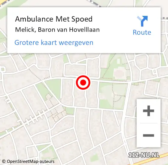 Locatie op kaart van de 112 melding: Ambulance Met Spoed Naar Melick, Baron van Hovelllaan op 29 maart 2016 15:07