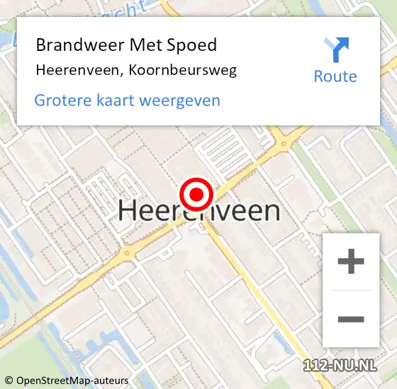 Locatie op kaart van de 112 melding: Brandweer Met Spoed Naar Heerenveen, Koornbeursweg op 29 maart 2016 15:35