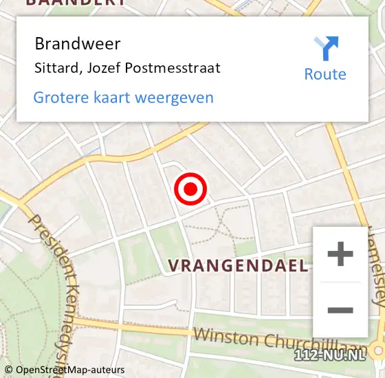Locatie op kaart van de 112 melding: Brandweer Sittard, Jozef Postmesstraat op 15 september 2013 15:44