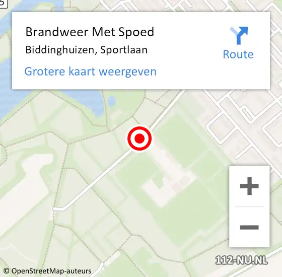 Locatie op kaart van de 112 melding: Brandweer Met Spoed Naar Biddinghuizen, Sportlaan op 29 maart 2016 17:53