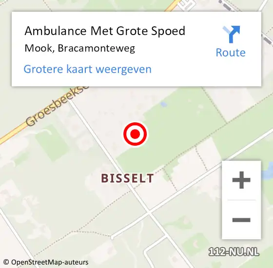 Locatie op kaart van de 112 melding: Ambulance Met Grote Spoed Naar Mook, Bracamonteweg op 29 maart 2016 18:10