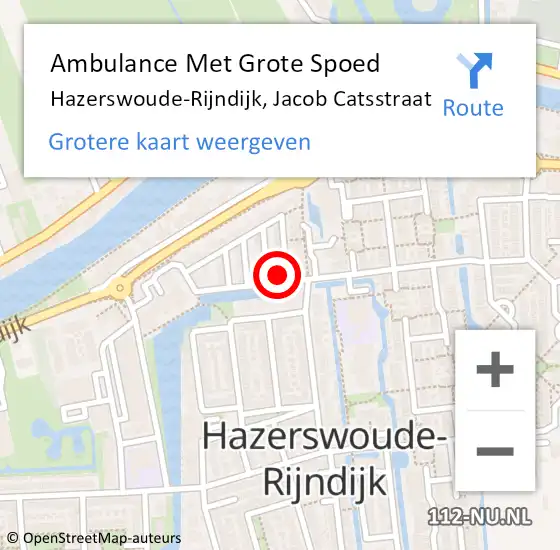 Locatie op kaart van de 112 melding: Ambulance Met Grote Spoed Naar Hazerswoude-Rijndijk, Jacob Catsstraat op 29 maart 2016 18:59