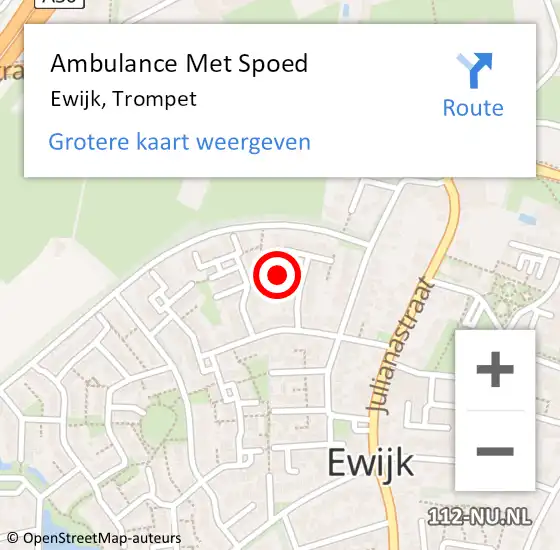 Locatie op kaart van de 112 melding: Ambulance Met Spoed Naar Ewijk, Trompet op 29 maart 2016 23:08