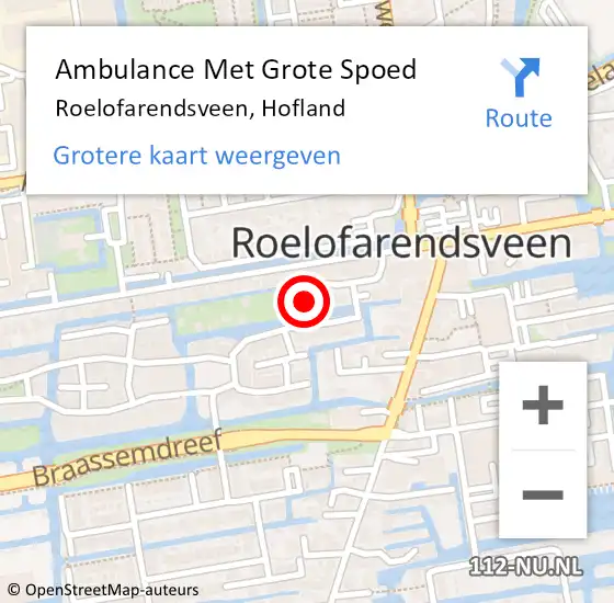 Locatie op kaart van de 112 melding: Ambulance Met Grote Spoed Naar Roelofarendsveen, Hofland op 30 maart 2016 00:58