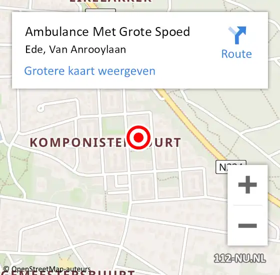 Locatie op kaart van de 112 melding: Ambulance Met Grote Spoed Naar Ede, Van Anrooylaan op 30 maart 2016 05:41