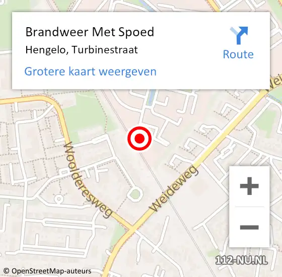 Locatie op kaart van de 112 melding: Brandweer Met Spoed Naar Hengelo, Turbinestraat op 30 maart 2016 05:48