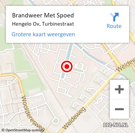 Locatie op kaart van de 112 melding: Brandweer Met Spoed Naar Hengelo, Turbinestraat op 30 maart 2016 06:16