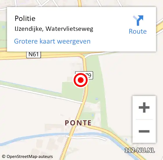 Locatie op kaart van de 112 melding: Politie IJzendijke, Watervlietseweg op 30 maart 2016 06:39