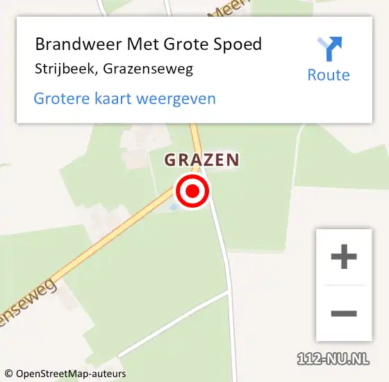 Locatie op kaart van de 112 melding: Brandweer Met Grote Spoed Naar Strijbeek, Grazenseweg op 30 maart 2016 08:46