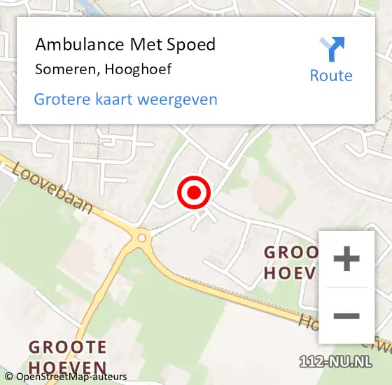 Locatie op kaart van de 112 melding: Ambulance Met Spoed Naar Someren, Hooghoef op 30 maart 2016 10:45