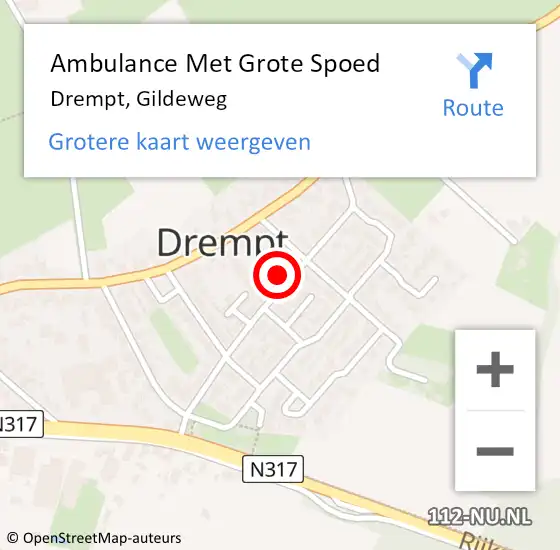 Locatie op kaart van de 112 melding: Ambulance Met Grote Spoed Naar Drempt, Gildeweg op 30 maart 2016 14:04