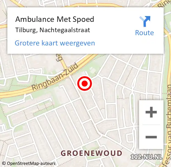 Locatie op kaart van de 112 melding: Ambulance Met Spoed Naar Tilburg, Nachtegaalstraat op 30 maart 2016 14:41