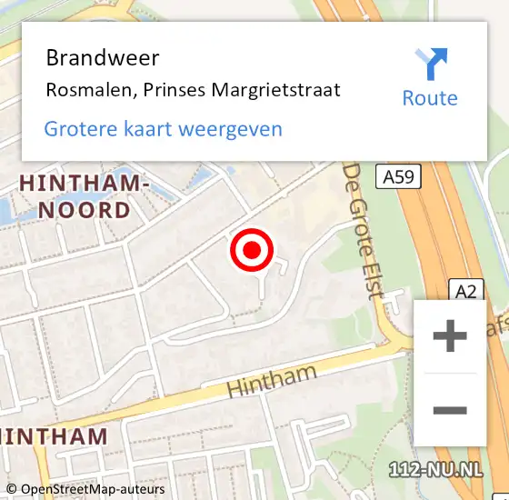 Locatie op kaart van de 112 melding: Brandweer Rosmalen, Prinses Margrietstraat op 30 maart 2016 14:57