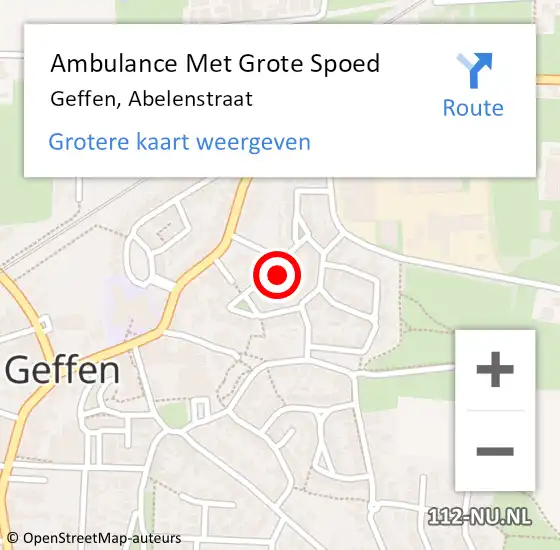 Locatie op kaart van de 112 melding: Ambulance Met Grote Spoed Naar Geffen, Abelenstraat op 30 maart 2016 15:09