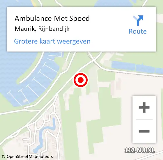 Locatie op kaart van de 112 melding: Ambulance Met Spoed Naar Maurik, Rijnbandijk op 30 maart 2016 15:25