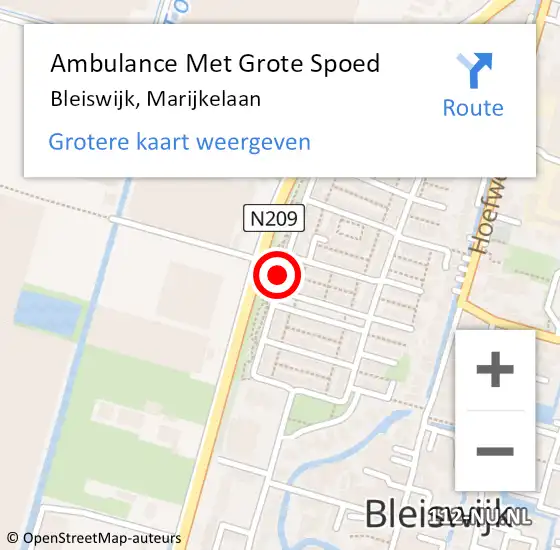Locatie op kaart van de 112 melding: Ambulance Met Grote Spoed Naar Bleiswijk, Marijkelaan op 30 maart 2016 16:17