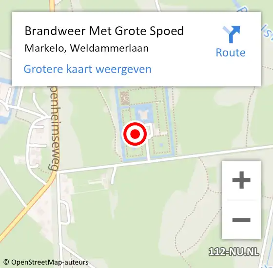 Locatie op kaart van de 112 melding: Brandweer Met Grote Spoed Naar Markelo, Weldammerlaan op 30 maart 2016 18:09