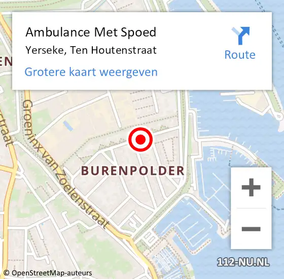 Locatie op kaart van de 112 melding: Ambulance Met Spoed Naar Yerseke, Ten Houtenstraat op 30 maart 2016 18:26