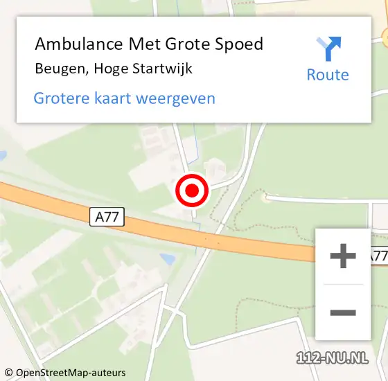 Locatie op kaart van de 112 melding: Ambulance Met Grote Spoed Naar Beugen, Hoge Startwijk op 30 maart 2016 18:37