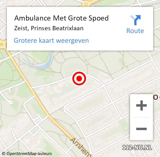 Locatie op kaart van de 112 melding: Ambulance Met Grote Spoed Naar Zeist, Prinses Beatrixlaan op 30 maart 2016 19:05