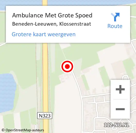 Locatie op kaart van de 112 melding: Ambulance Met Grote Spoed Naar Beneden-Leeuwen, Klossenstraat op 30 maart 2016 20:51